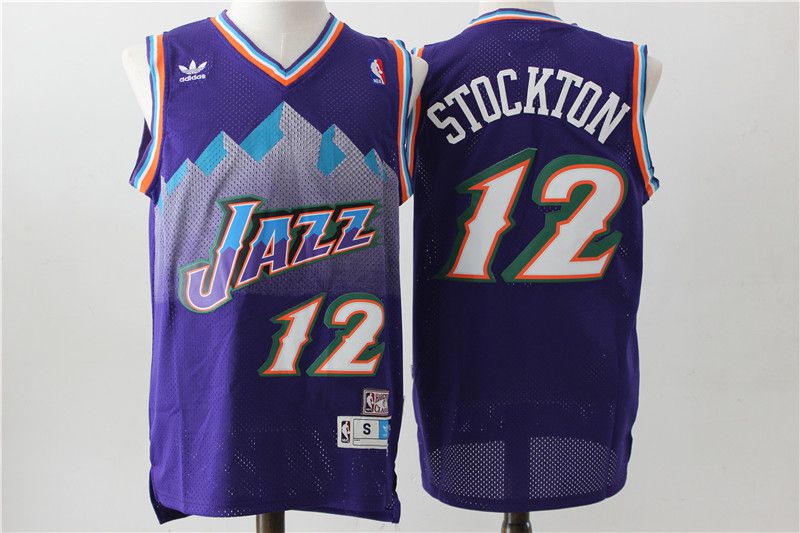 Men Utah Jazz #12 Stockton Purple Throwback NBA Jerseys->utah jazz->NBA Jersey